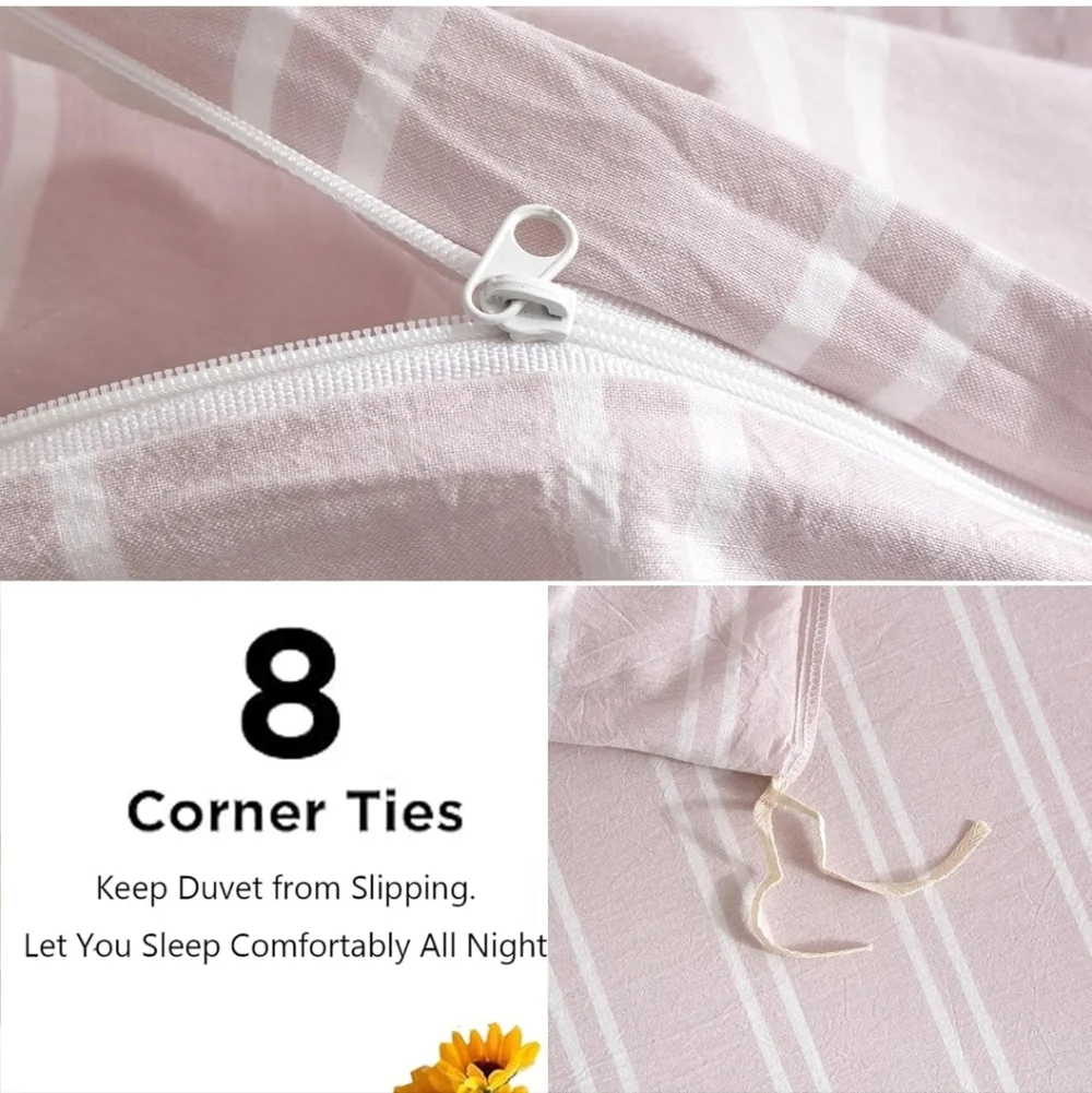 Duvet Cover Full Size Pink White Striped Duvet Cover Set Washed Cotton New